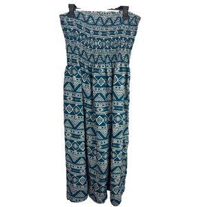Sunflower Strapless Maxi Dress Blue Geometric Print Plus Size 1X Feminine